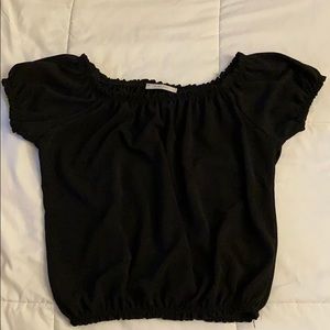 Plaza Italia Black ruched hem off shoulder top. M